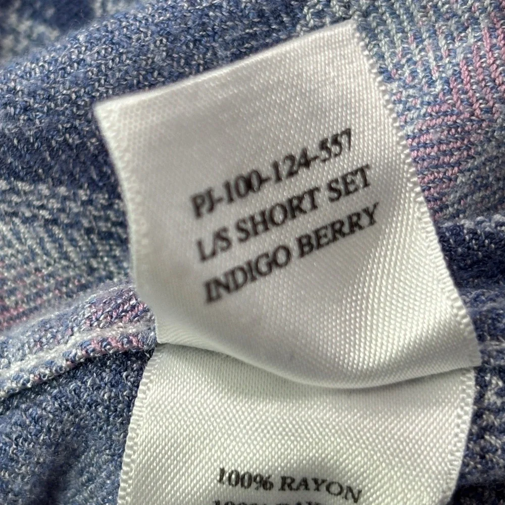 Rails Indigo Berry Plaid Rayon Pajama Top Blue Pink Button Down Shirt Medium